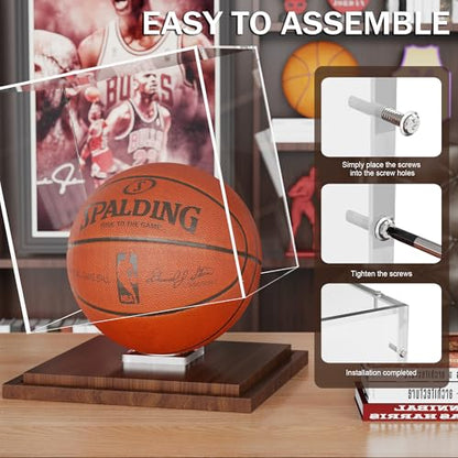 VGMiu Basketball Display Case with Wood Base Clear Acrylic Basketball Case - size: Basketball Case