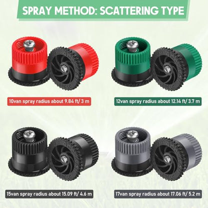 Honoson 60 Pcs Variable Arc Nozzle Radius High Efficiency Replacement Pop up Sprinkler Sprayer Head Compatible with Rainbird, Hunter Orbit Pop-up Sprinkler (10/12/15/17 Van,Red,Green,Black,Gray) - color: Red, Green, Black, Gray, size: 10/12/15/17 Van