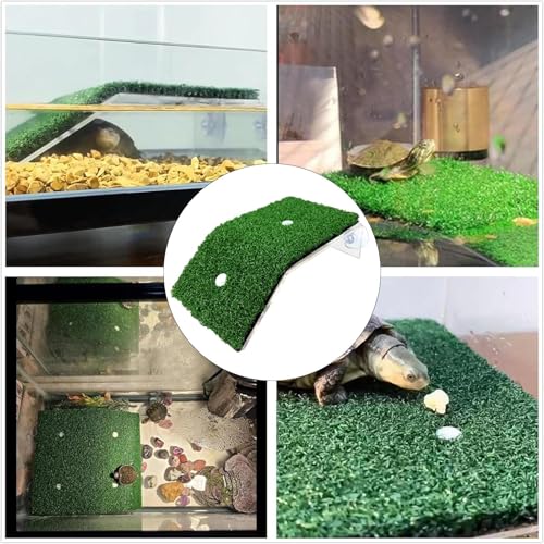 Turtle Basking Ramp - Amphibian Rest Dock, Aquarium Use Floating Reptile Climb Structure | Grass-Covered Habitat Shelf Accessory, Terrarium Step Feature for Small Water Creatures - color: Green