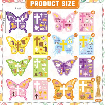 Frienda 48 Set Spring Butterfly Crafts Kit for Kids Christian Religious Butterfly Paper Craft with Stickers Sunday School DIY Kits Make Your Own Decor for Church Party VBS Classroom Activity - style: Butterfly