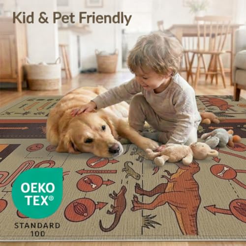 8'x10' Washable Flatwoven Rug, Brown Graphic Palm Tree Stain Resistant Extra Large Carpet for Dining Room, Large Office, Lounge, Non-Slip Chair-Friendly Mat | Ref:1942880 - color: Beige/Pattern 36, size: 8' x 10' (Rectangular)