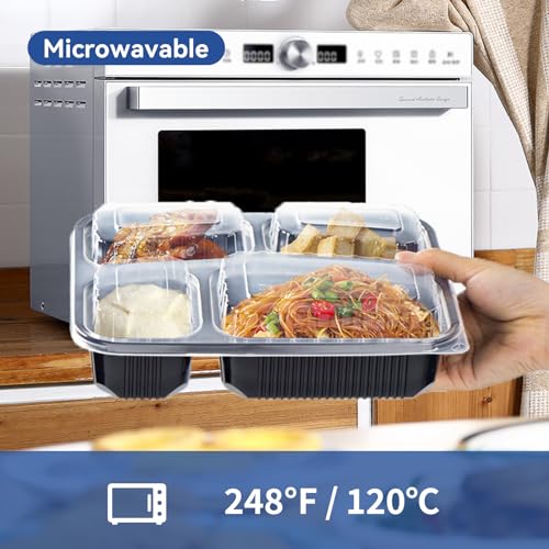 To Go Containers 40 Pack 34oz - Shrink-Wrapped Ready to Use | 4-Compartment Leak-Resistant No Pre-Wash | BPA Free Shatterproof Flexible PP | Microwave Safe, Catering & Leftover Storage - size: 34 oz