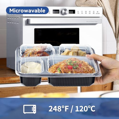 To Go Containers 40 Pack 34oz - Shrink-Wrapped Ready to Use | 4-Compartment Leak-Resistant No Pre-Wash | BPA Free Shatterproof Flexible PP | Microwave Safe, Catering & Leftover Storage - size: 34 oz
