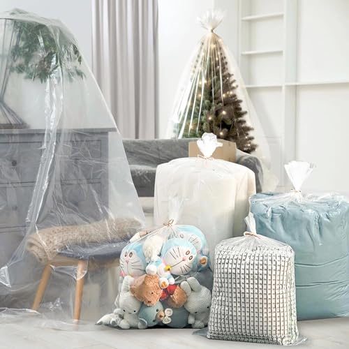 6 Pack XL Clear Plastic Storage Bags, 90x120cm Heavy-Duty Drawstring Bags for Luggage Suitcase Furniture Comforter Bike Blanket, Quilts, Toys & Office Chairs, Reusable