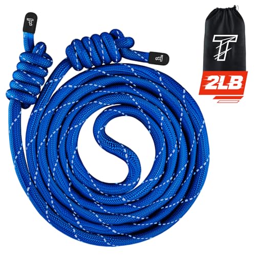Flow Rope Exercise Jump Rope For Fitness, Working Out, Flow with 9 Ft 2Lbs Adjustable Double Woven Workout Rope For Men, Women, Beginners' Training – Indoor & Outdoor Cardio - color: Blue reflective