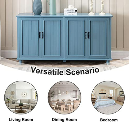 Buffet Cabinet with Storage, 62'' Coffee Bar in Kitchen, Buffet with 4 Doors,Sideboard Buffet Cabinet for Dinning Room, Kitchen & Living Room (4 Doors, Blue)