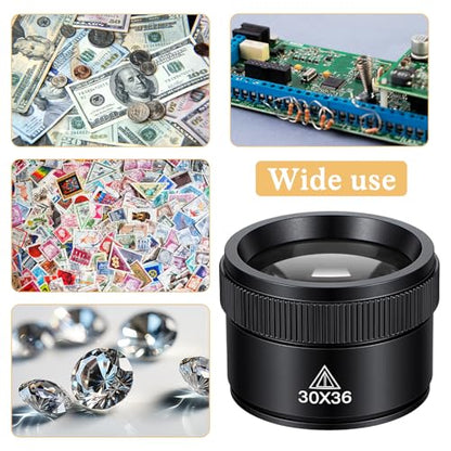 Magnifying Glass Professional Jewelry Loupe 30X Portable Pocket Reading Magnifier Magnifier Optics Loupes Loop Microscope Magnifying Glass Lens Mini Desk Magnifiers for Jeweler Stamps Maps Antique