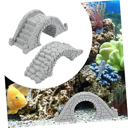 VOSAREA 2pcs Miniature Bridge Aquarium Ornament Lifelike Arch Decor for Fish Tank Stylish Bonsai Landscape Accessory Underwater Bridge Figurine for Decor