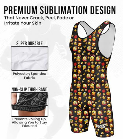 Exxact Sports Sublimated Adult & Youth Wrestling Singlet - color: Emoji, size: Large