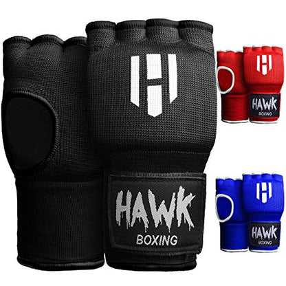 Hawk Padded Inner Gloves Training Gel Elastic Hand Wraps for Boxing Gloves Quick Wraps Men & Women Kickboxing Muay Thai MMA Bandages Fist Knuckle Wrist Wrap Protector Handwraps (Pair) - color: Black