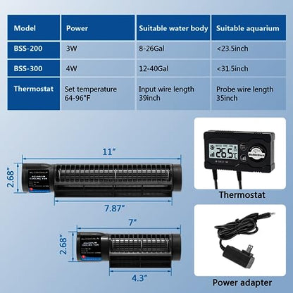 BAOSHISHAN Aquarium Chiller Fan with Auto Temperature Control | Adjustable 3 Speed, Cooling Effect 3-5℉, 120° Rotation Aquarium Cooler, Fit Rimless Axolotl & Coral Aquarium (Glass <0.98")