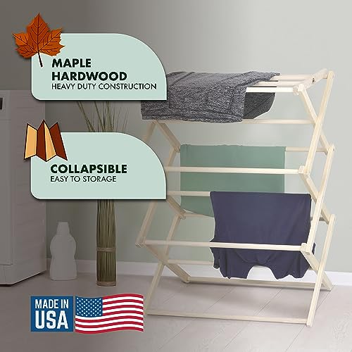 Pennsylvania Woodworks Premium American Maple Clothes Drying Rack - Handcrafted in Pennsylvania - Solid Wood Construction, Collapsible, Eco-Friendly Laundry Solution (Large) - color: Large | Flat Top