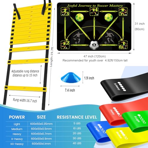 Soccer Training Equipment with Training Mat, Resistance Band, Ladder, Cones - color: Yellow, size: 47"*31"