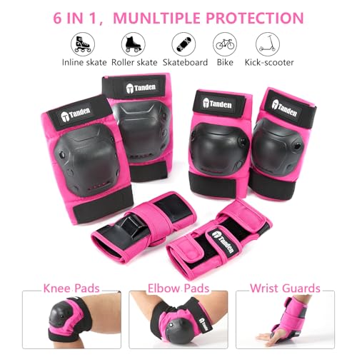 Tanden Skate Protective Gear Adult Knee Pads and Elbow Pads Set Wrist Guard - color: Pink, size: Adult (14+ years)
