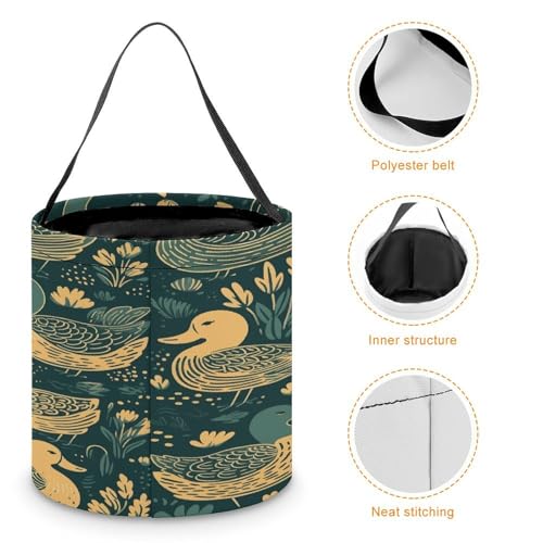 Halloween Trick Or Treat Bags With Handles Collapsible Candy Bucket Reusable Duck Pattern Green Printed Goody Bucket For Holiday Party Gifts - color: Duck Pattern Green