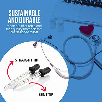 MEDca Eye Dropper - (Pack of 200 Bulk) Bent & Straight Tip Calibrated Glass Medicine Droppers for Medications or Essential Oils Dropper for Accurate Easy Dose and Measurement (1 mL Capacity)