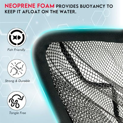 Black Paw Floating Fishing Net Foldable Telescopic Fish Landing Net with Built in Length Scale Rubber Coated for Kayak, Fly, Trout