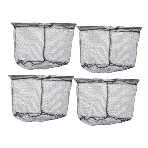 WOONEKY 4pcs Foldable Fishing Landing Net Head Replacement, 40cm Stainless Steel Deep Round Net Frame with Soft Mesh, Saltwater and Freshwater Fishing Gear Accessory for Anglers