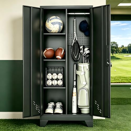 Golf Storage Cabinet Fits 1 Bag, 61" H Sports Equipment Organizer, Black - size: 61"H-Black