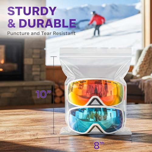 8 Mil Heavy Duty Zip Seal Lock Bags, 8"x10" 25 Pack, Quart Storage Bags | Waterproof Reusable Clear Plastic Baggies with Resealable Zipper for Sandwich, Freezer, Tools, Hardware, Industrial Parts - size: 8"x10"