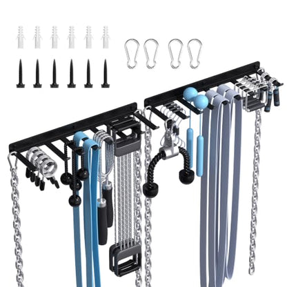 Home Gym Accessories Storage Rack Wall Mount with Heavy Duty Hooks | Home Gym Equipment Storage Rack for Resistance Bands,Cable Attachments,Lifting Belts,Jump Ropes,Chains - size: Medium 2 Pack