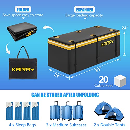 KAIRAY 500 Lbs Heavy Duty Hitch Mount Cargo Carrier 60"x24"x14.4" Folding Rear Luggage Rack Basket Fits 2" Receiver for Car SUV Camping Traveling with Stablizer Waterproof Bag Net Ratchet Straps Lock - size: Cargo Bag + Hitch Cargo Basket - 60" x 24" x 14