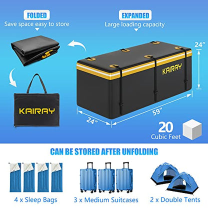 KAIRAY 500 Lbs Heavy Duty Hitch Mount Cargo Carrier 60"x24"x14.4" Folding Rear Luggage Rack Basket Fits 2" Receiver for Car SUV Camping Traveling with Stablizer Waterproof Bag Net Ratchet Straps Lock - size: Cargo Bag + Hitch Cargo Basket - 60" x 24" x 14
