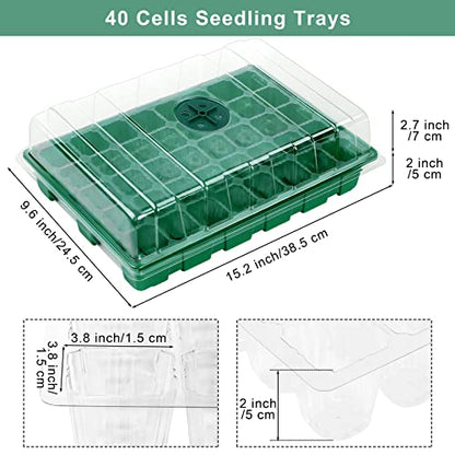 Elcoho 6 Pack Seed Starter Tray Kit 40 Cells Seedling Trays with Humidity Dome and Base Mini Propagator Plant Nursery Pots Total 240 Cells for Greenhouse Plants Growing, Green - color: Green