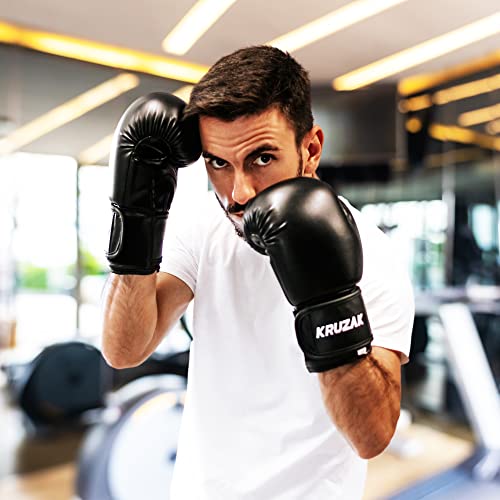 Kruzak Plain Boxing Gloves for Sparring, Kickboxing, Muay Thai, Martial Arts & MMA Fighting - Men & Women Punch Bag Mitts Training and Focus Pads Punching - color: Black, size: 10 oz