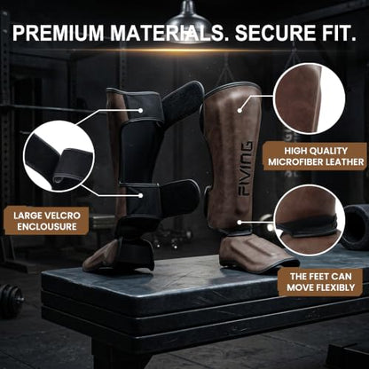 Retro Style Muay Thai Shin Guards,for Men Women - color: Dark Brown, size: Large