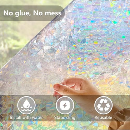 Rainbow Window Privacy Film, Half-Moon Pattern, No Glue, Anti-UV (17.5 x 157.4 Inch) - color: Rainbow, size: 17.5 x 157.4 Inch