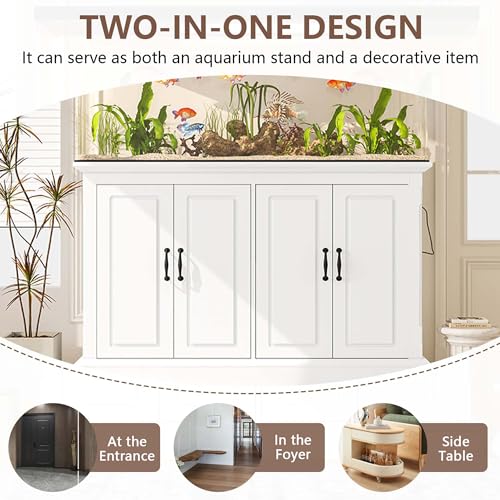 55-75 Gallon Fish Tank Stand with Charging Station, Heavy Duty Gallon Aquarium Stand with Storage Cabinet & Drawers, Fish Tank Table for Turtle Tanks Reptile Terrarium, 880 LBS Capacity (White, 55-75)