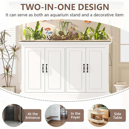 55-75 Gallon Fish Tank Stand with Charging Station, Heavy Duty Gallon Aquarium Stand with Storage Cabinet & Drawers, Fish Tank Table for Turtle Tanks Reptile Terrarium, 880 LBS Capacity (White, 55-75)