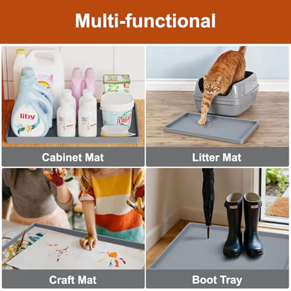 ukeetap Extra Thick Silicone Mat Waterproof with Raised Edge 19” x 12”, BPA Free Non-Slip Dog & Cat Food Mat, Feeding Mat for Food and Water Bowls, Spill Proof Mat to Protect Floors, Gray