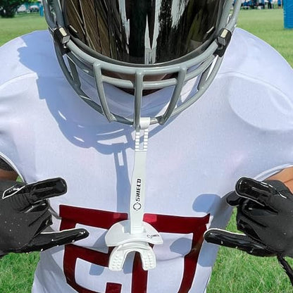 O Shield Core Football Mouth Guard, Detachable Strap | Football Mouth Guard with Detachable Strap — No-Boil Ready Fit, BPA-Free, Brace-Friendly, Includes Carrying Case - color: Grey/Silver