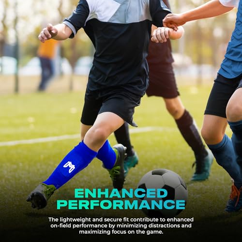 MediCaptain Mini Shin Guards Soccer – Built in Shin Pad Sleeves for Mens, Women, Teens - Small Shin Guards - Lightweight, Breathable Shin Defender Leg Protection - color: Blue, size: Maxi (5.5 x 2.8 in)