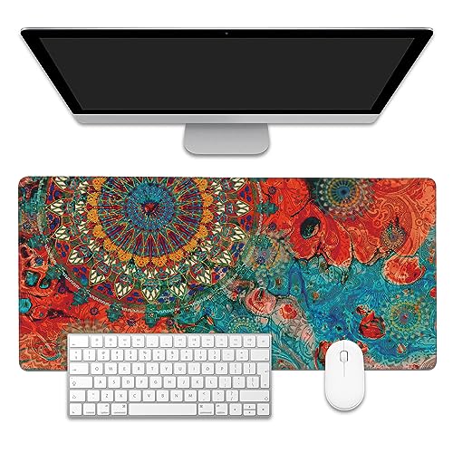 Vintage Art Mandala Large Gaming Mouse Pad,Waterproof Desk Mat for Desktop,Non-Slip Rubber Base Mousepad with Stitched Edges for Laptop Office and Home 35.4X15.7 Inch - color: Vintage Art Mandala
