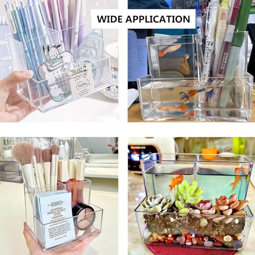 Mini Clear Acrylic Fish Tank Kit,Multifunctional Desk Aquarium Set with Tools,Pen Holder Makeup Brush Organizer,Micro Landscape Box for Home Office Decor,2 Pieces
