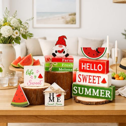 11 Pcs Watermelon Table Decorations Set Watermelon Tiered Tray Decor Summer Wooden Top Farmhouse Rustic Wooden Table Centerpieces for Home or Kitchen Office Decorations - style: Watermelon