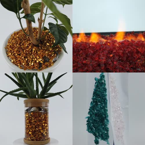 TWINKLING High Luster Fire Glass Gravel Stone Glitter,Broken Glass,Fire Gems Chips,Crushed Glass for Fire Pit Crafts Resin Art Aquarium Garden Decoration,3-6mm,1-Pound Jar (Silver)