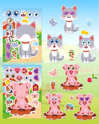 48 Sheets Farm Animal Make‑a‑Face Stickers for Kids & Toddlers – 12 Unique Mix‑and‑Match Designs – Farm Party Favors, Birthday Supplies, Activities & Crafts - style: Farm Fun