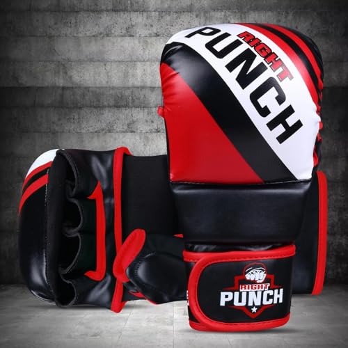 Hybrid MMA Sparring Gloves for Grappling, Kickboxing, and Open Palm Martial Arts - color: Red, size: Large