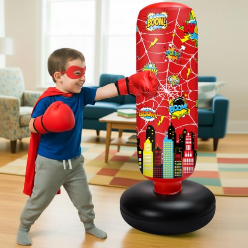 Jenaai 3 in 1 Inflatable Punching Bag for Kids, 40" Boxing Kit