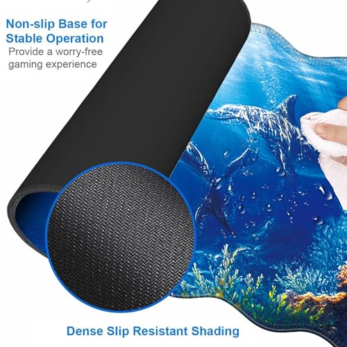 Large Gaming Mouse Pad, Keyboard Wrist Rest Pad & Wrist Support Mousepad Set, Stitched Edge, Extended, Non-Slip Base, Memory Foam Desk Mat for Office, Home,Dolphins Swimming in the Ocean - color: Dolphins Swimming in the Ocean