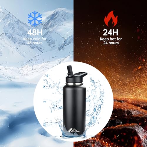 StarSpeed 32oz Insulated Water Bottle with Straw Lid,Black - color: Black, size: 32 Ounces