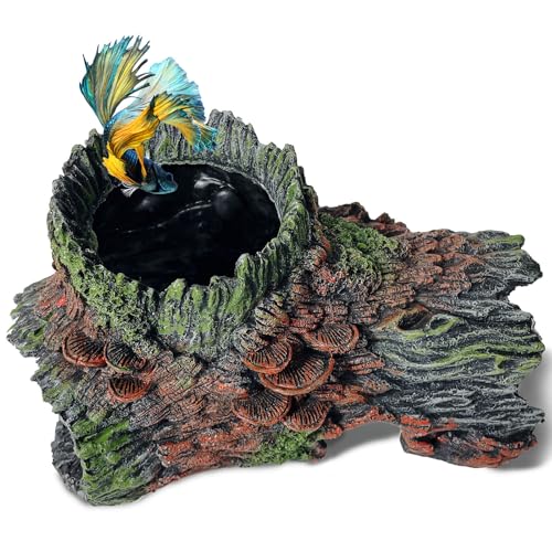 Aquarium Decor - Large Hollow Bark Hiding Cave,Resin Reptile Hideout for Bearded Dragons,Fish Tank Hideout with Realistic Scales Texture, Lizard,Gecko,Turtle, Snake,Beta Fish,Plecos Aquatic Pet - color: Hollow Bark Hideout
