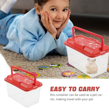 DOITOOL Portable Plastic Terrarium Fish Carrier with Handle, Medium Aquarium Box for Small Pets and Reptiles, Suitable for Fish, Turtles, and Hamsters, Red Jellyfish Pattern