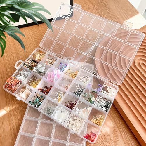 Clear Plastic Storage Box with 28 Compartments, Transparent Organizer Box for Jewelry, Beads, Tools, Craft Supplies, Fishing Tackle