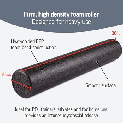 OPTP AXIS Firm Density Foam Roller – Round, Black, 36" x 6" | High density foam roller for heavy use, physical therapy, yoga, Pilates, fitness exercise & sports training, smooth surface - color: Black - 36" X 6" Round