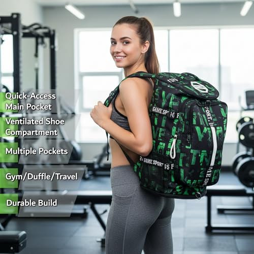 SDTAME Gym Duffel Backpack with Shoe Pocket & Laptop Sleeve - color: Green